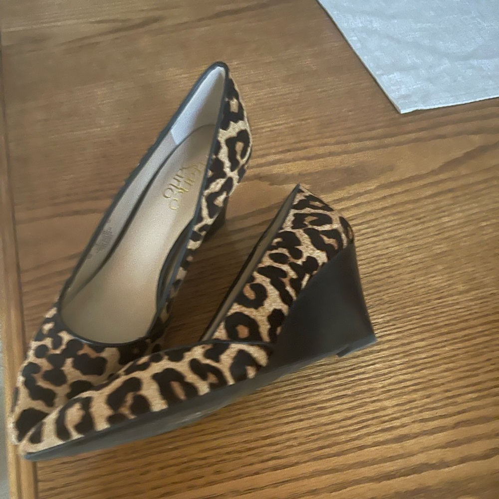 Animal print wedge shoes.